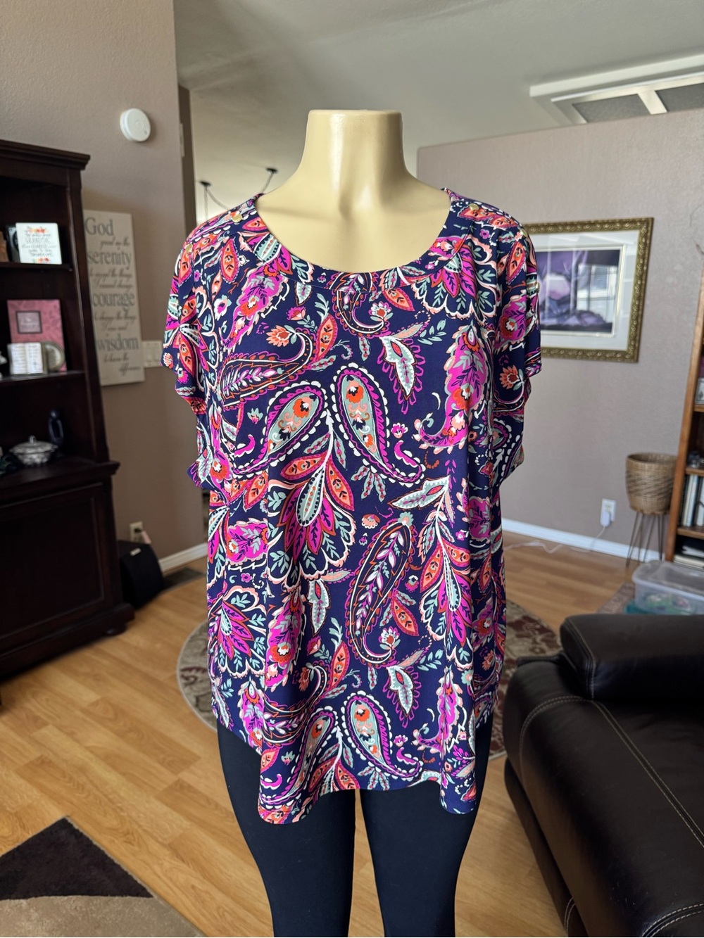 Jones New York multicolored paisley short sleeve blouse-size XL